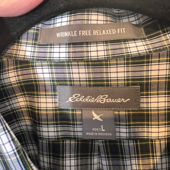 Eddie Bauer Mens Button Down Collared Plaid Shirt Wrinkle Free Relaxed Fit Large - Picture 5 of 13